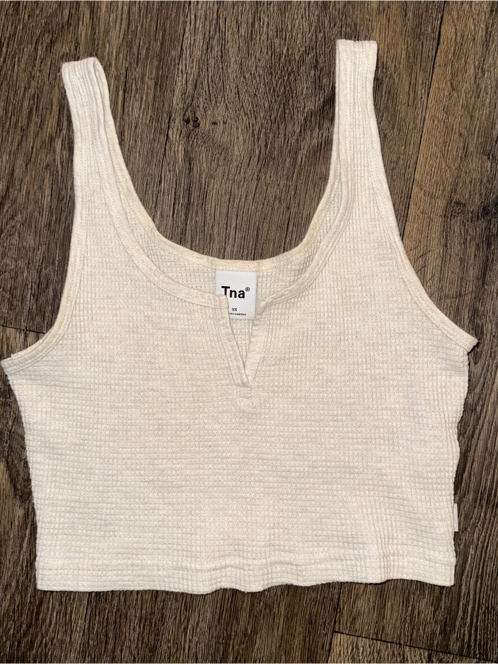 Aritzia TNA beige waffle tank top